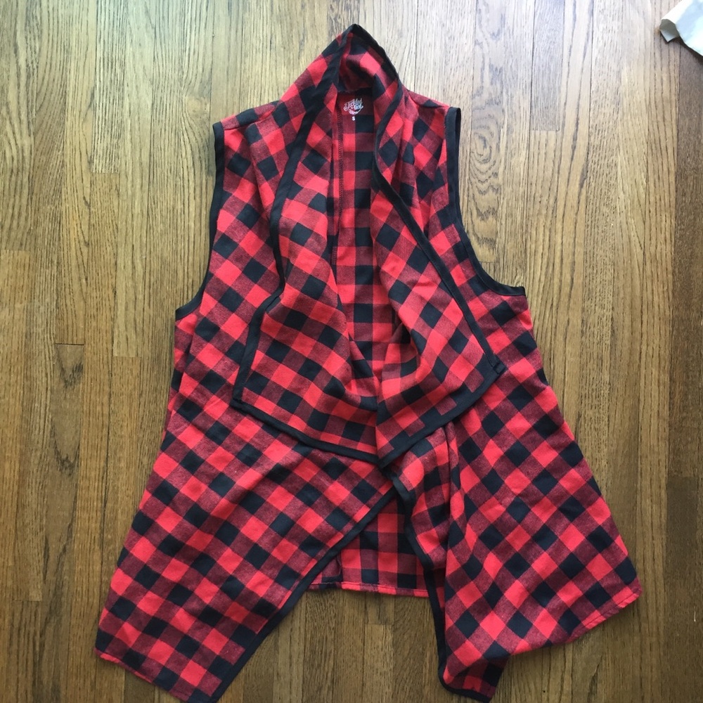 buffalo plaid check drapey vest